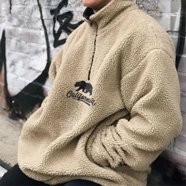 Men's CALIFORNIA Bear Embroidered Lamb Velvet Sweatshirt Plushies - Paleonice.com 