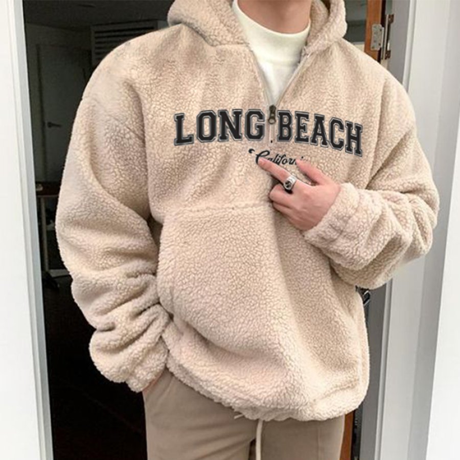 

Lässiges Herren-Sweatshirt Mit Lammfleece-Stickerei „LONG BEACH“.