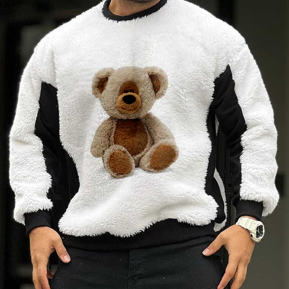 Casual Patchwork Teddy Plush Chic Sweatshirt
