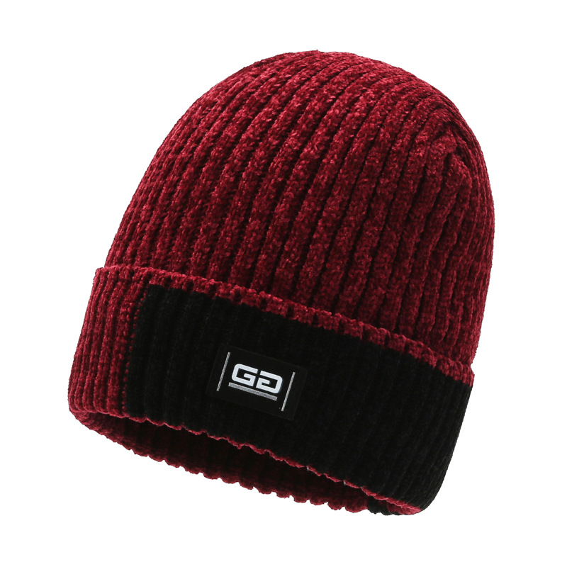 Men's Chenille Fabric Patchwork Chic Warm Knitted Hat