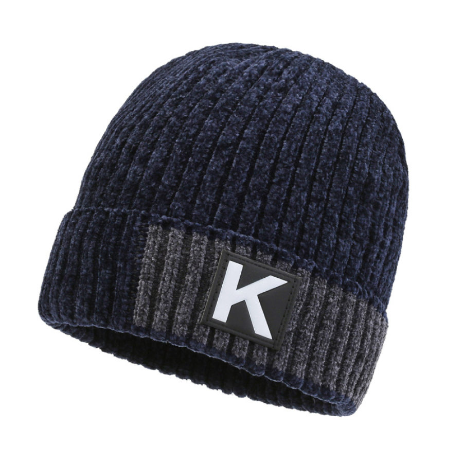 

Men's Chenille Fabric Patchwork Warm Knitted Hat