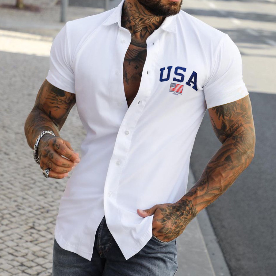 

Men's "USA" Print Fashion Casual Slim Short Sleeve Shirt