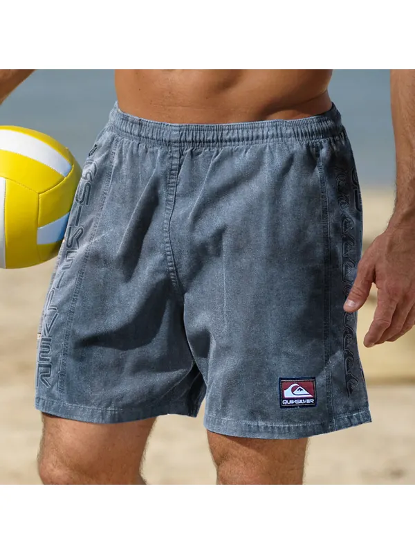 Vintage Men's Quicksilver Print Surf Shorts Holiday Casual Beach Shorts - Spiretime.com 