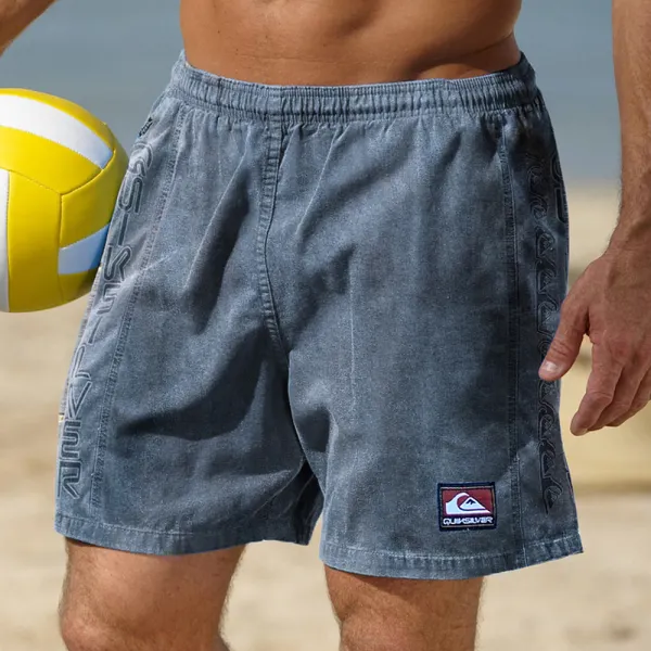 Vintage Men's Quicksilver Print Surf Shorts Holiday Casual Beach Shorts - Salolist.com 