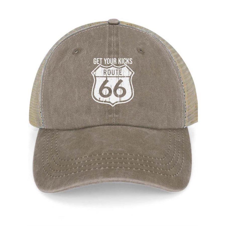 

Vintage Get Your Kicks Route 66 Washed Cotton Panel Mesh Sun Hat