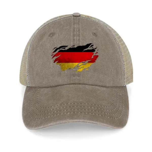 Vintage German Flag Washed Cotton Panel Mesh Sun Hat - Kalesafe.com 