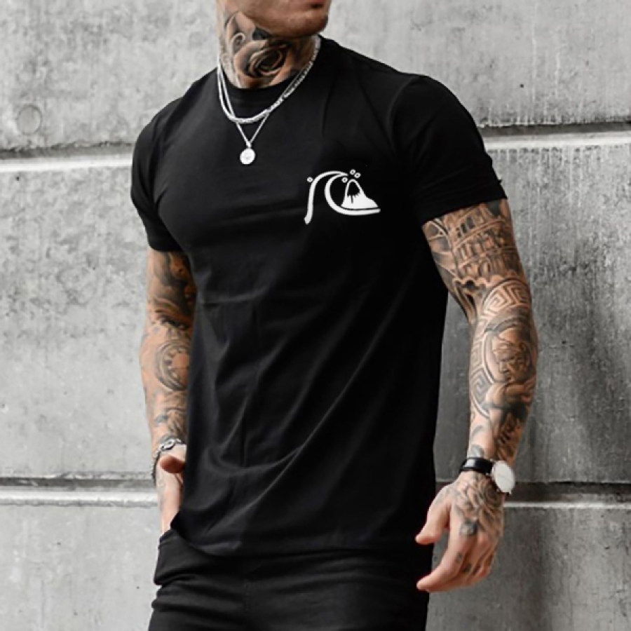 

Мужская футболка Quiksilver Хлопок с коротким рукавом и круглым вырезом Летний топ Черный