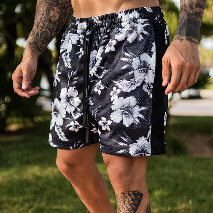 

Shorts Masculinos De Malha De Praia De Secagem Rápida Com Estampa Floral