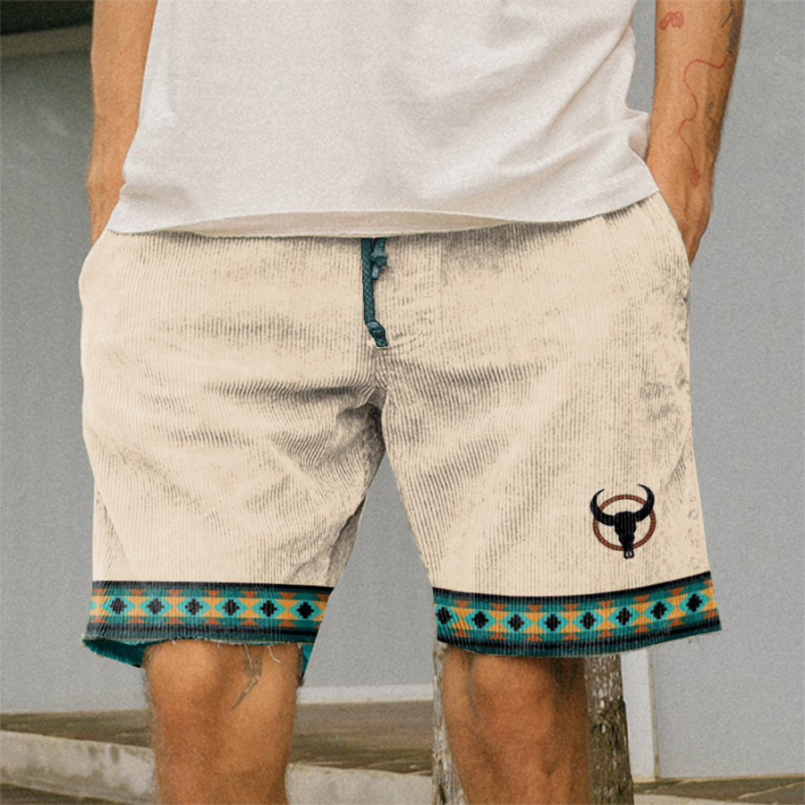 

Men's Vintage Western Cowboy Ethnic Print Casual Shorts