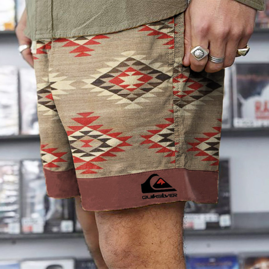 

Quiksilver Men's Surf Shorts Vintage Corduroy Ethnic Geometric Hawaiian Clothing Vacation Travel 7 Inch Walk Shorts