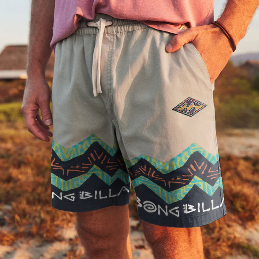 

Men's Shorts Drawstring Beach Shorts Printed Casual Bermuda Shorts Retro 5 Inch Shorts