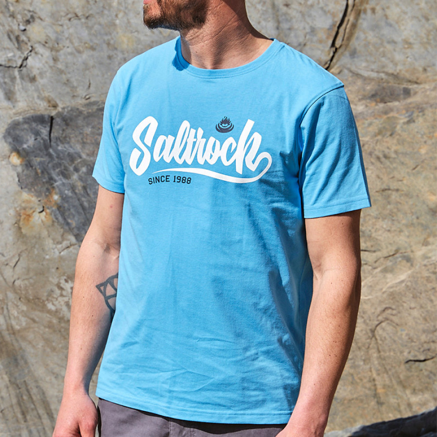 

Saltrock Surf Speed Mens Short Sleeve T-Shirt Casual Top Fitted Blue CVC T-Shirt White Crew Neck Tee