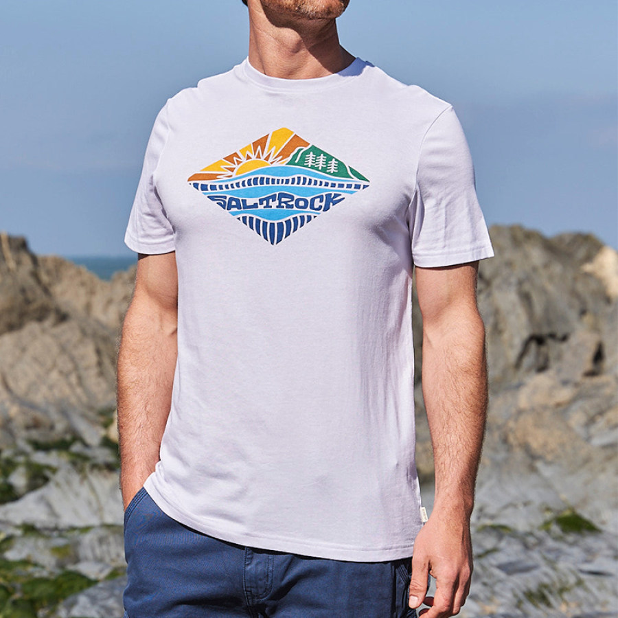 

Saltrock Surf Diamond Scene Mens Short Sleeve T-Shirt Casual Top Fitted CVC T-Shirt White Crew Neck Tee
