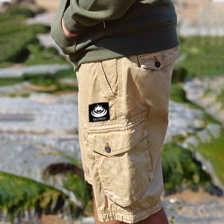 

Saltrock Men's Vintage Surf Shorts Boardshorts Elastic Waist Multi-Pocket Tactics Cargo Shorts