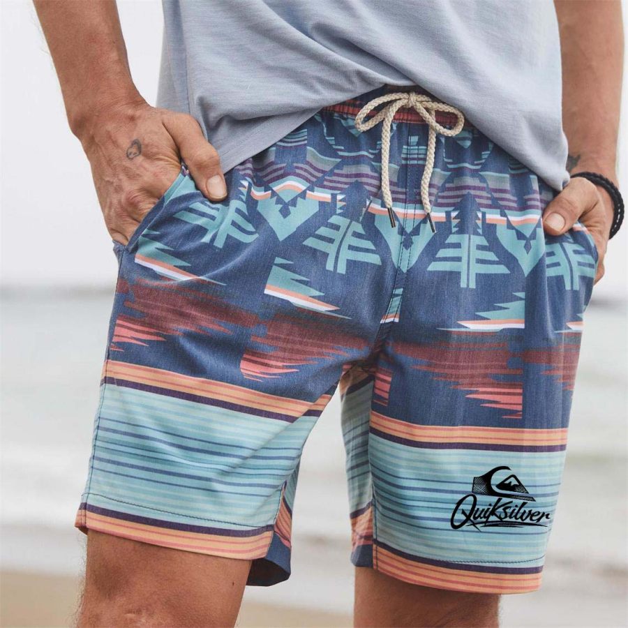 

Мужские шорты для серфинга Quicksilver винтажная гавайская одежда с геометрическим рисунком пляжные шорты синего цвета