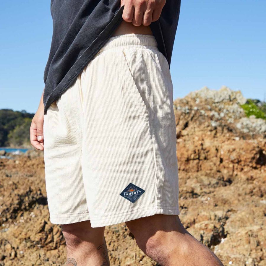 

Fahertybrand Men's Surf Shorts Vintage Corduroy Hawaiian Clothing 7 Inch Walk Shorts Board Shorts White