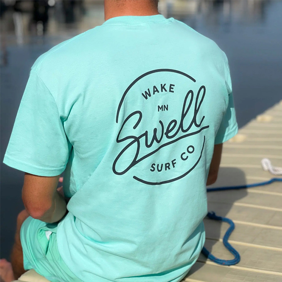 

Swell Surf Company Logo Mens Casual T-Shirt Short Sleeve Light Blue Crew Neck Tee