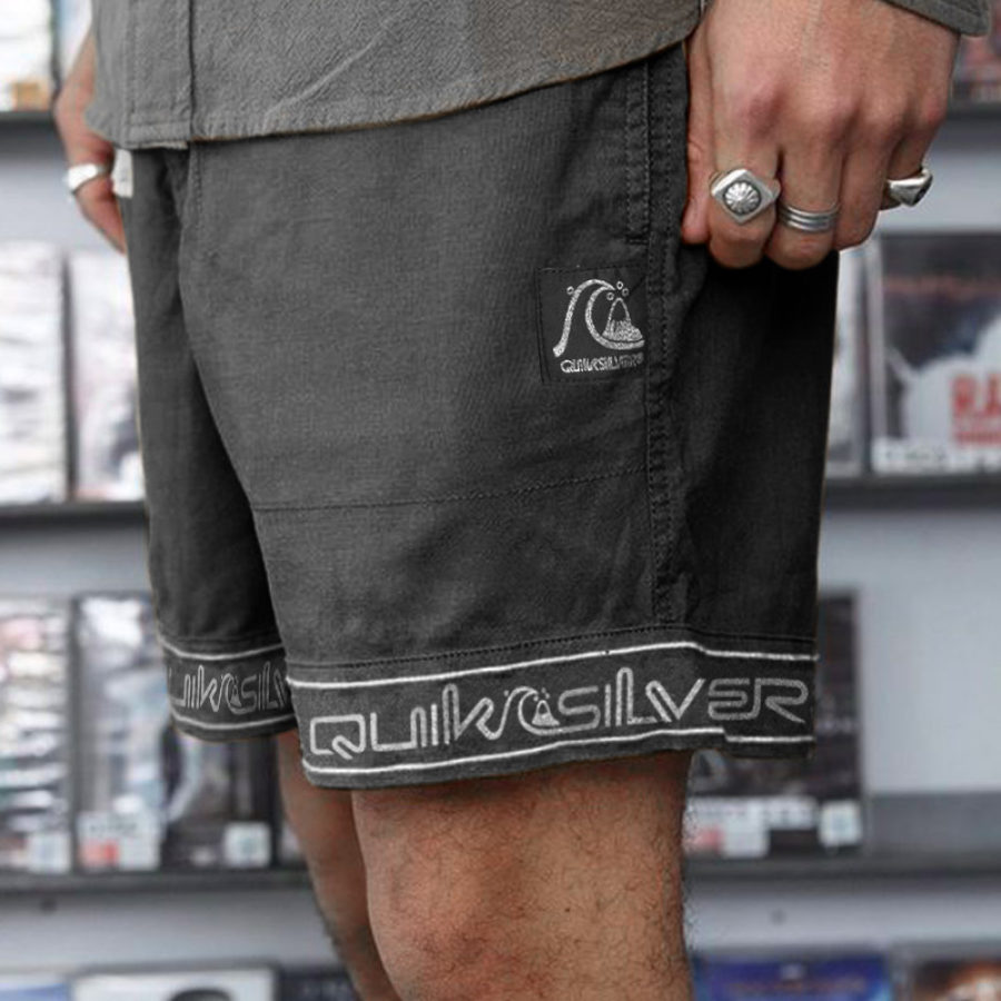 

Men's Shorts Retro Surf Beach Shorts Embroidery Daily Casual 5 Inch Shorts Black