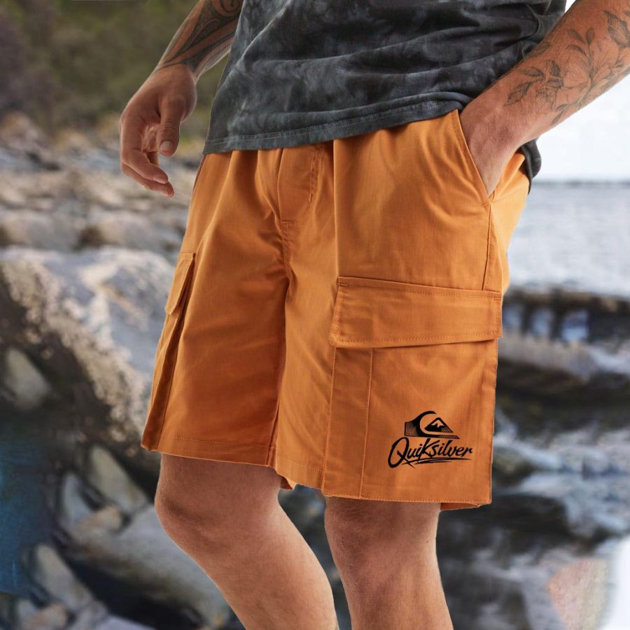 

Men's Surf Shorts Vintage Quiksilver Hawaiian Beach Summer Daily Bottoms Pocket Cargo Walk Shorts Boardshorts Orange