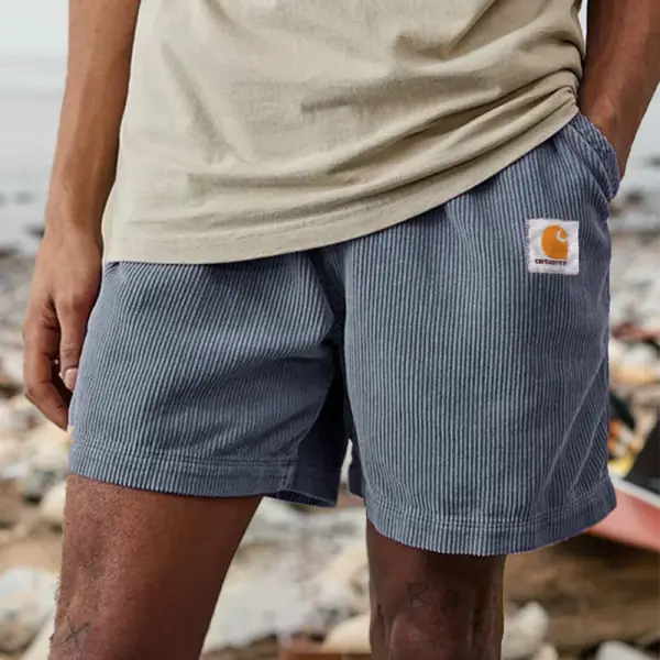 Men's Surf Shorts Retro Pocket Corduroy Shorts Beach 5 Inch Shorts Daily Simple Versatile Blue - Salolist.com 
