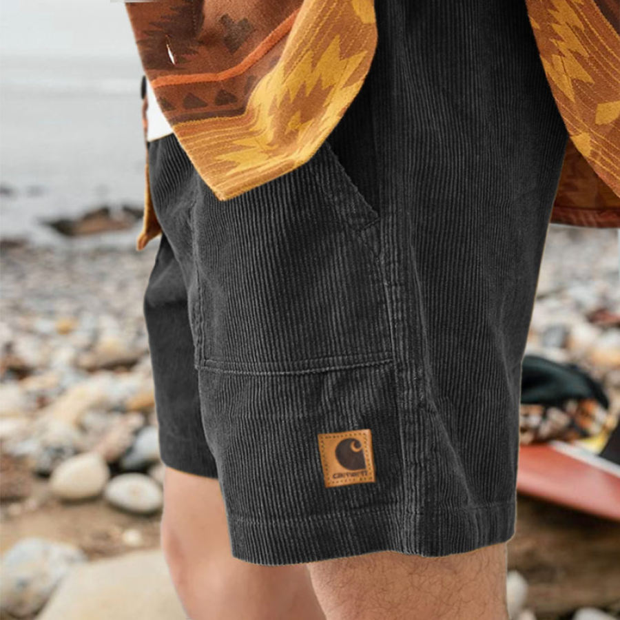 

Men's Carhartt Shorts Corduroy Surf Shorts Beach 5 Inch Shorts Daily Versatile Black