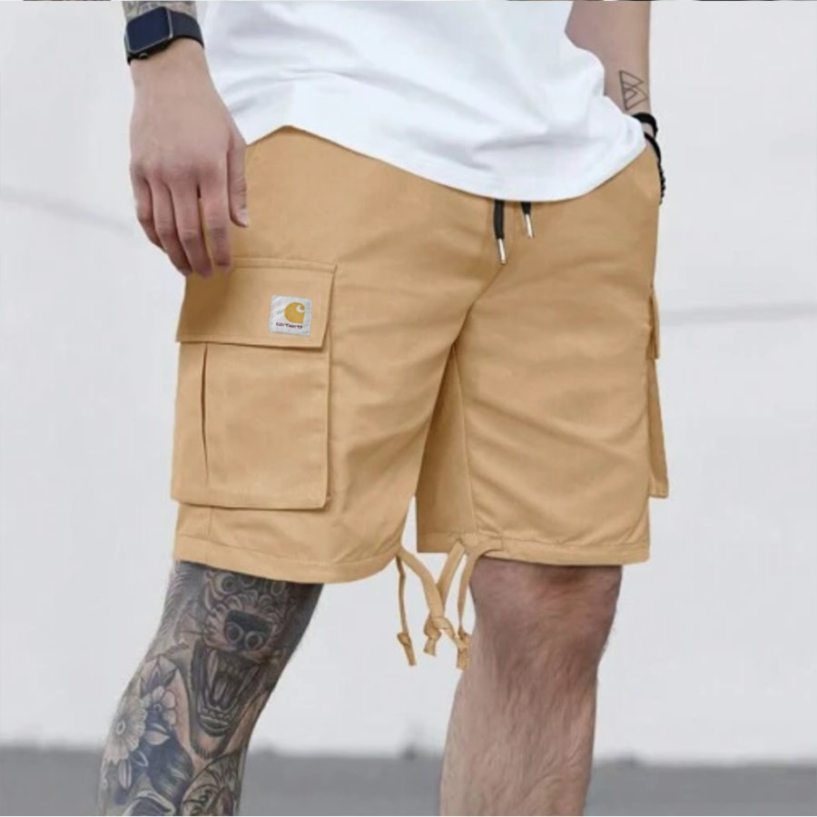

Men's Patched Detail Flap Pocket Drawstring Waist Cargo Shorts