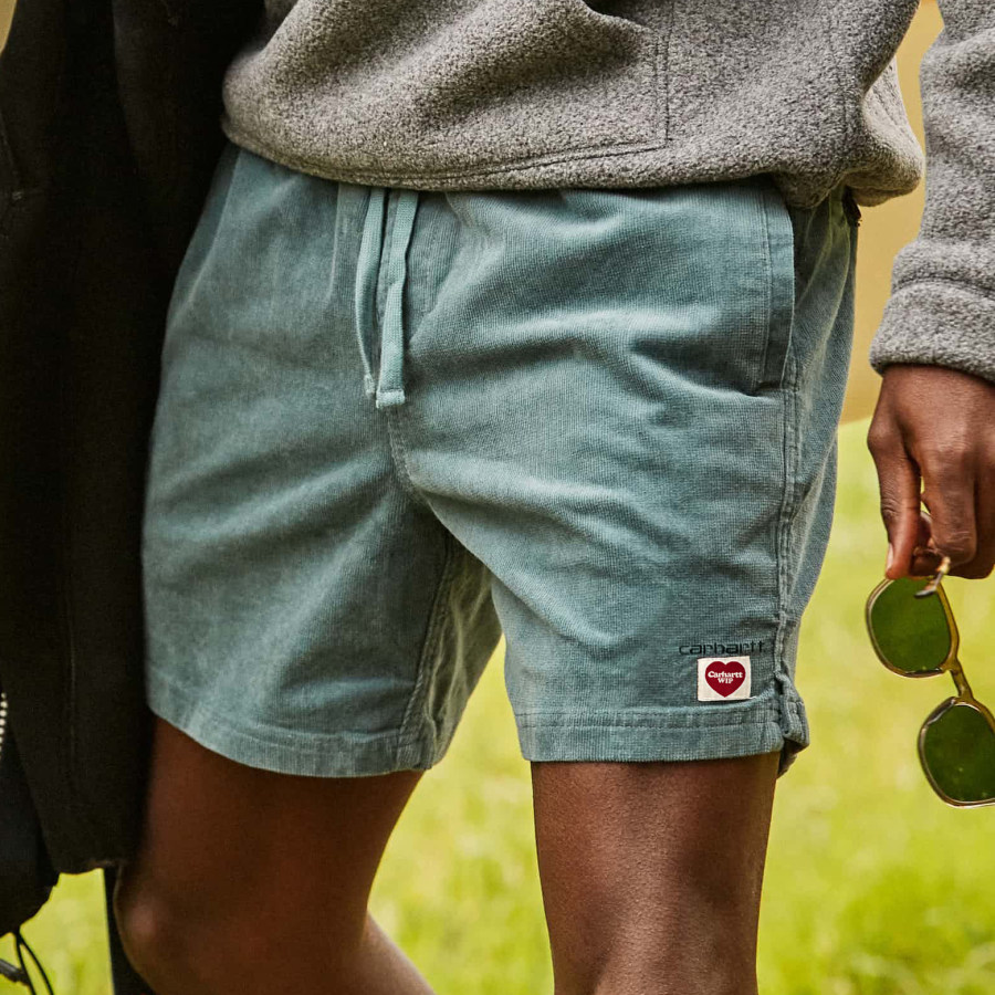 

'Carhartt' - Pantalones Cortos Para Hombre Estilo Vintage Cintura Elástica Con Cordón Para Vacaciones Informales Cargo