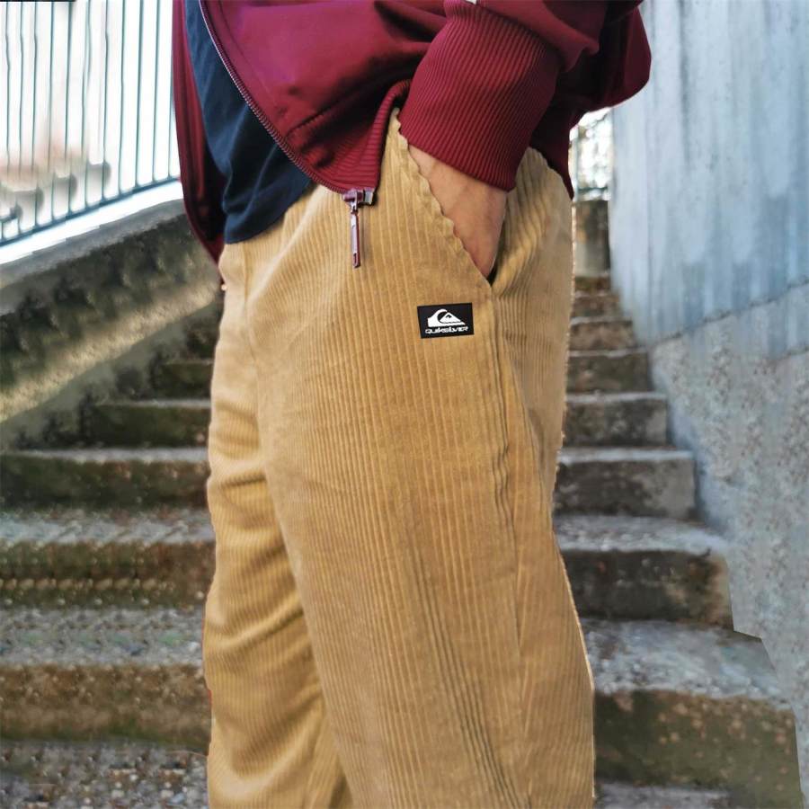 

Men's Pants Vintage Quiksilver Corduroy Pockets Outdoor Full Length Casual Daily Trousers Khaki