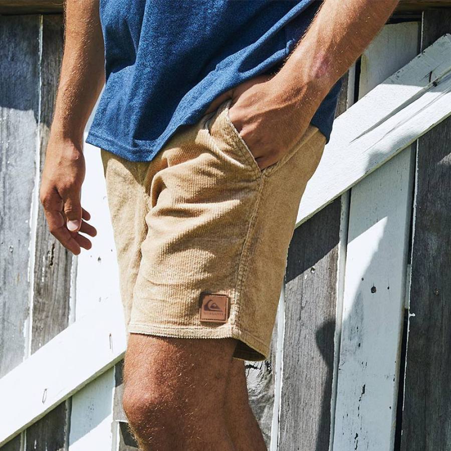 

Men's Corduroy Shorts Retro Surf Shorts Daily Casual 5 Inch Shorts Khaki