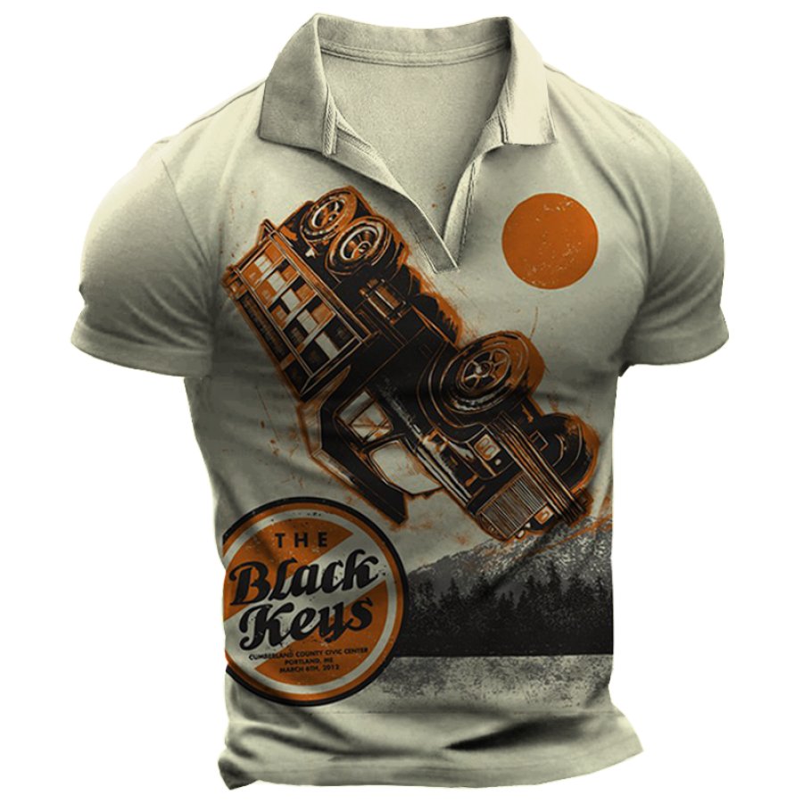 

Men's Vintage Motorcycle Jeep Road Trip Henley Collar T-Shirt Breathable Casual Short Sleeve T-Shirt