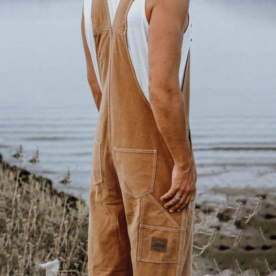 

Men's Overalls Vintage Surf Multi Pocket Daily Suspenders Brown