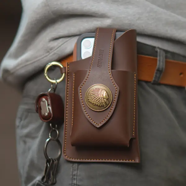 Men's Wallet Mobile Phone Bag Belt Bag Cowhide Outdoor Daily Buckle Sports Running PU Waist Bag - Cotosen.com