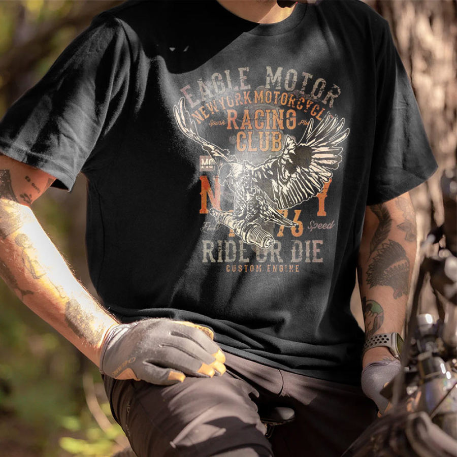 

Men's Cotton T-Shirt Retro Eagle Motor Print Short Sleeve Daily Casual Tee