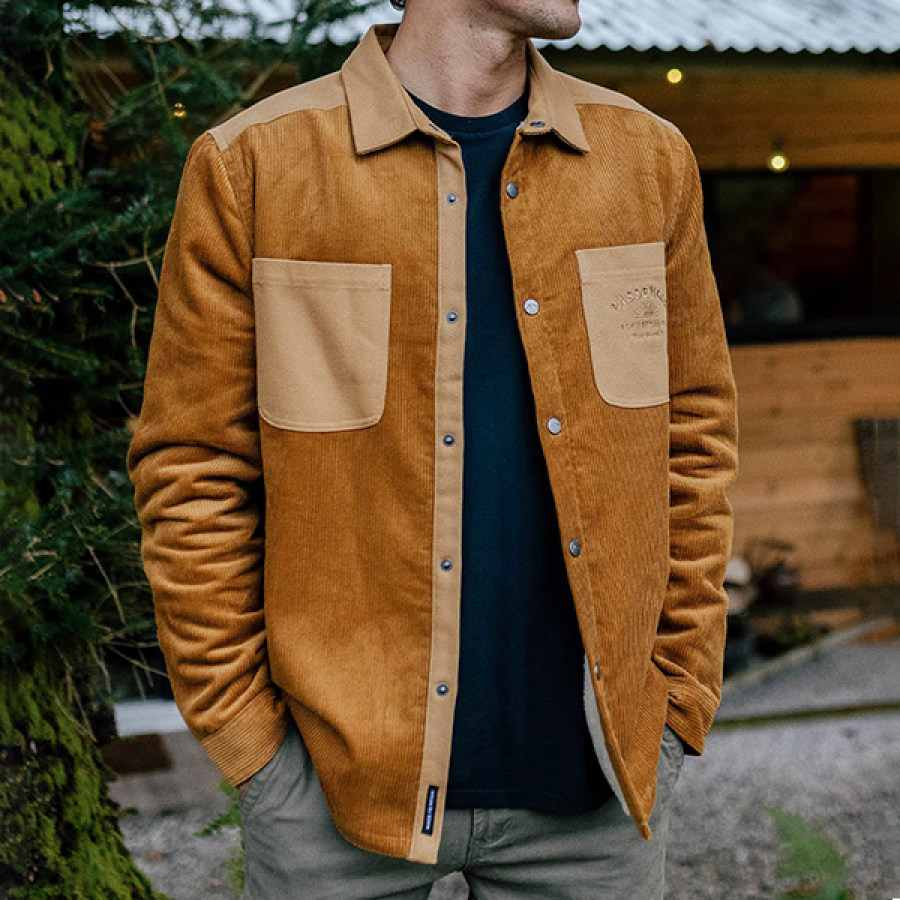 

Men's Backcountry Corn Corduroy Shirt Pocket Vintage Long Sleeve Button Down Work Shirt Casual Jacket