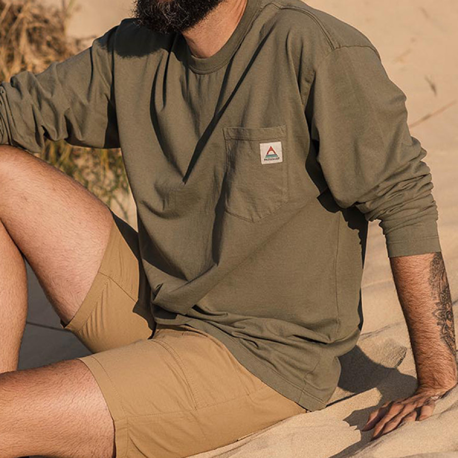 

T-shirt Da Uomo In Cotone Tascabile T-shirt Allentata Casua A Maniche Lunghe In Cotone Riciclato Heritage