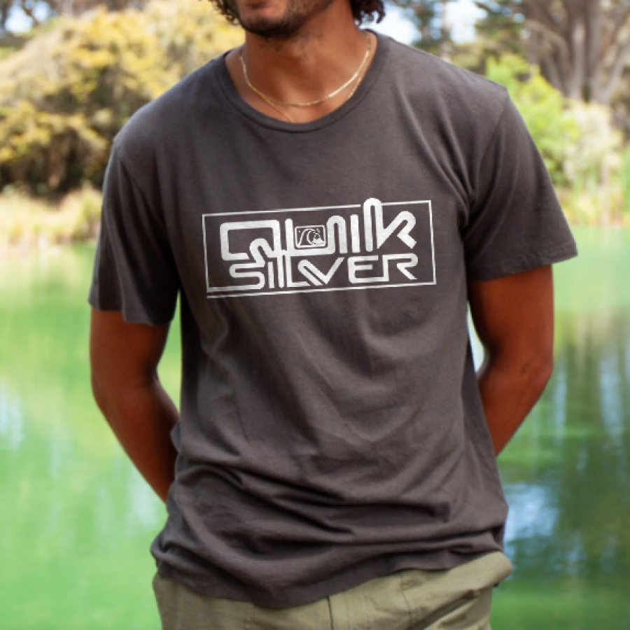 

T-Shirt Da Uomo Tee Vintage Quiksilver Graphic Surf Manica Corta Outdoor Casual Summer Daily Top Carbon Grey