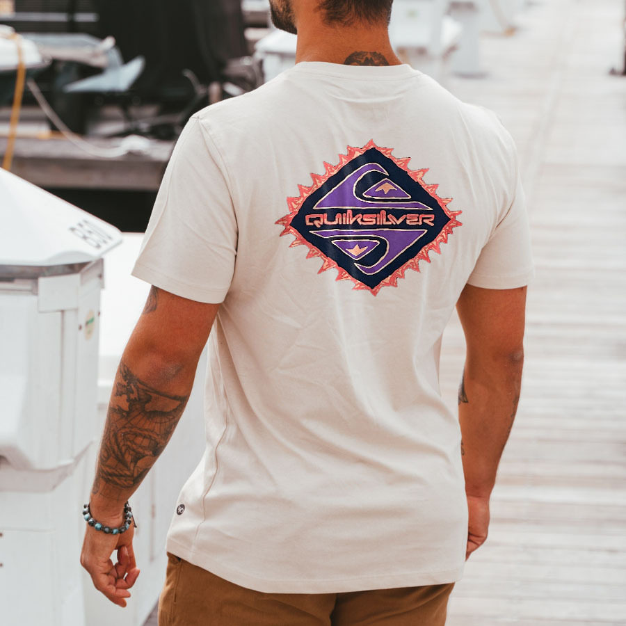 

Herren T-Shirt T-Shirt Vintage Quiksilver Graphic Surf Kurzarm Outdoor Casual Sommer Alltag Tops Weiß