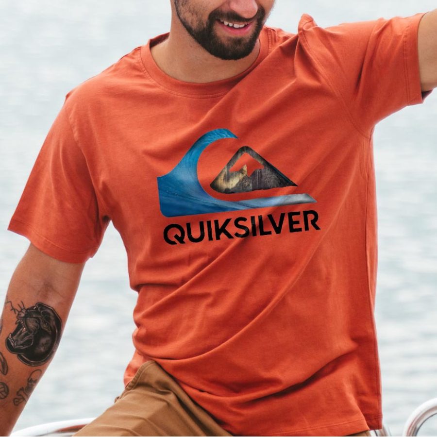 

T-Shirt Da Uomo Tee Vintage Quiksilver Graphic Surf Manica Corta Outdoor Casual Summer Daily Top Arancione