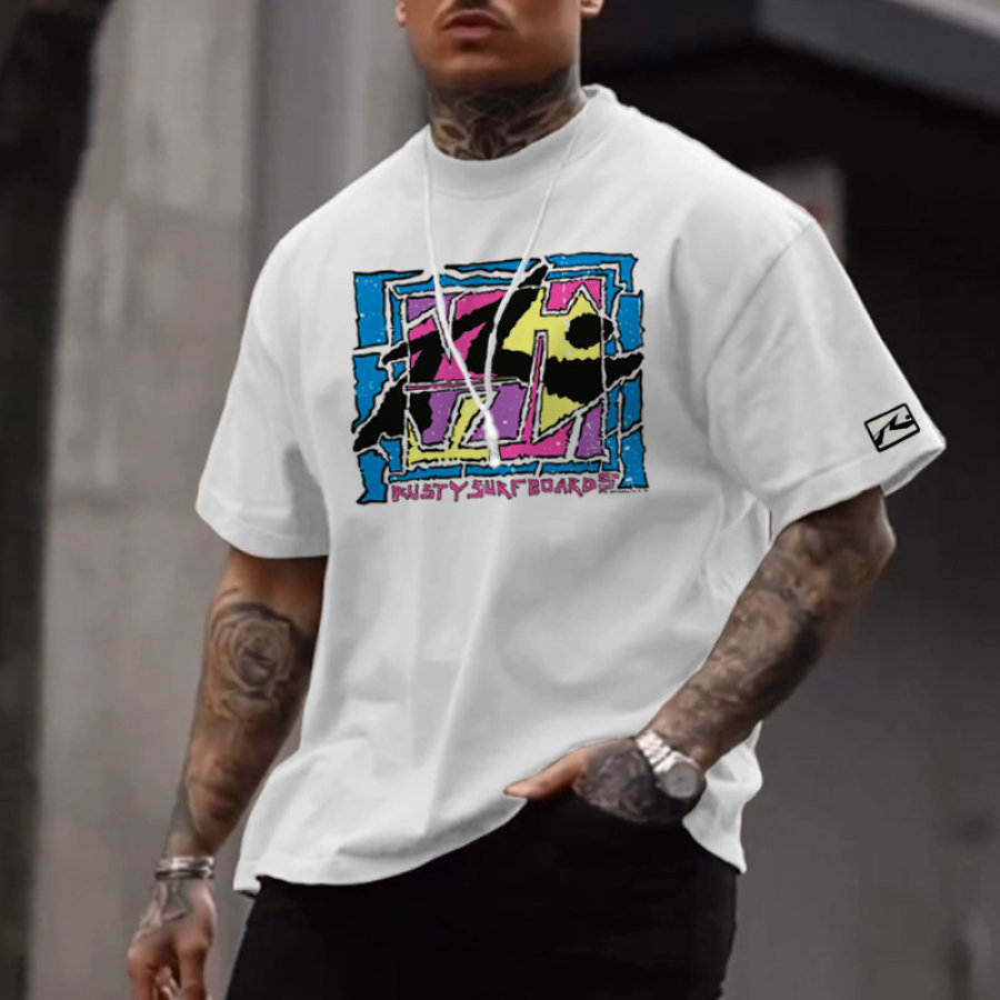 

Men's Oversized T-shirt Surf Printing Beach Daily Casual Simple All-match Tee White