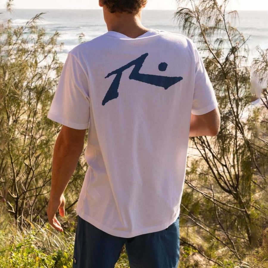 

Camiseta Masculina Vintage Rusty Surf Graphic Manga Curta Ao Ar Livre Casual Verão Diariamente Tops Branco