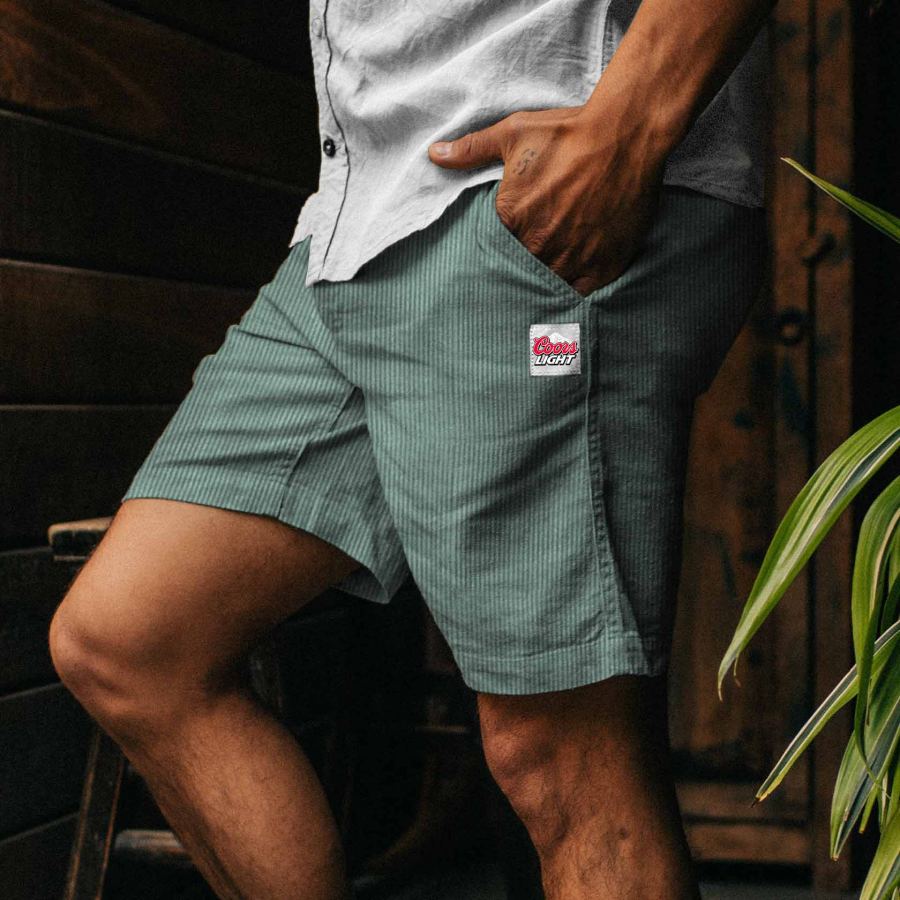 

Men's Surf Cord Shorts Vintage Corduroy Coors Light Hawaiian Beach Summer Daily Walk Shorts Boardshorts