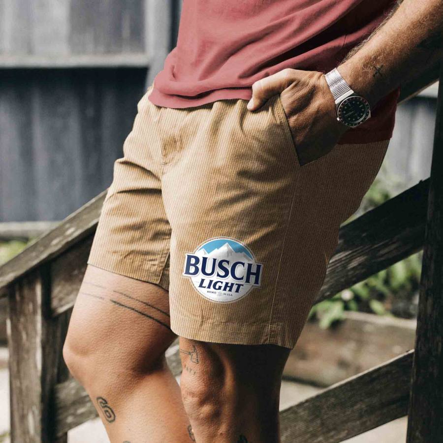 

Men's Surf Cord Shorts Vintage Corduroy Busch Light Hawaiian Beach Summer Daily Walk Shorts Boardshorts