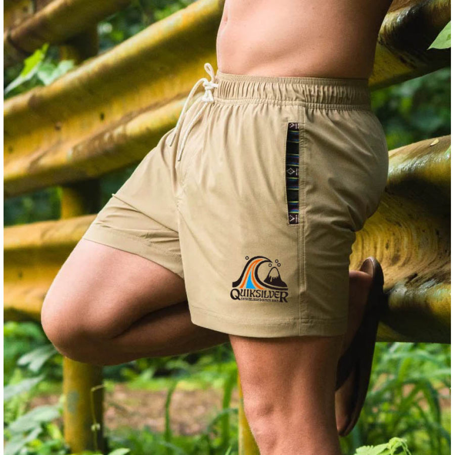 

Men's Surf Shorts Vintage Quiksilver Aztec Hawaiian Beach Boardshorts Khaki