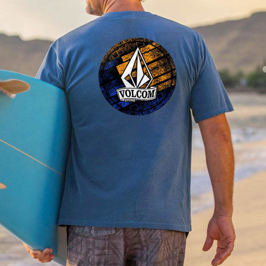 

Herren T-Shirt T-Shirt Vintage Volcom Grafik Kurzarm Übergröße Outdoor Freizeit Sommer Alltag Tops Blau