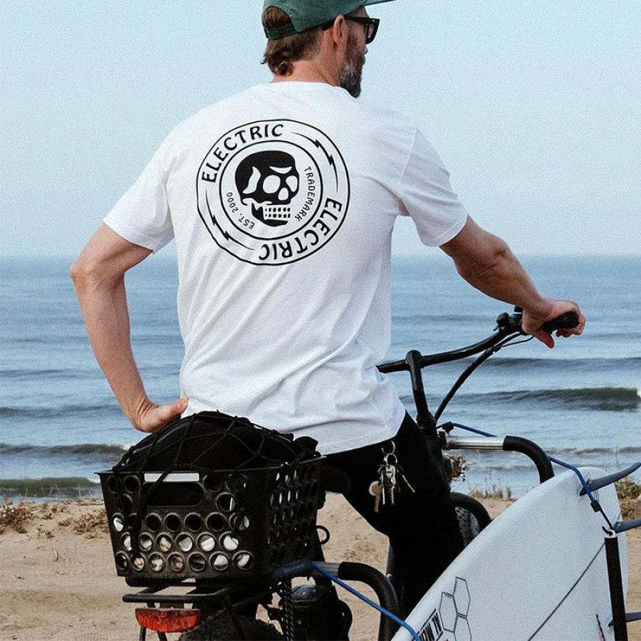

Camiseta Masculina De Surf Retrô Com Estampa De Caveira Para Uso Diário Combinando Com Cores Casual Camiseta De Manga Curta