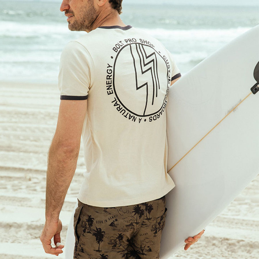 

Camiseta Masculina Retrô Com Estampa De Surf Praia Férias Casual Camiseta De Manga Curta