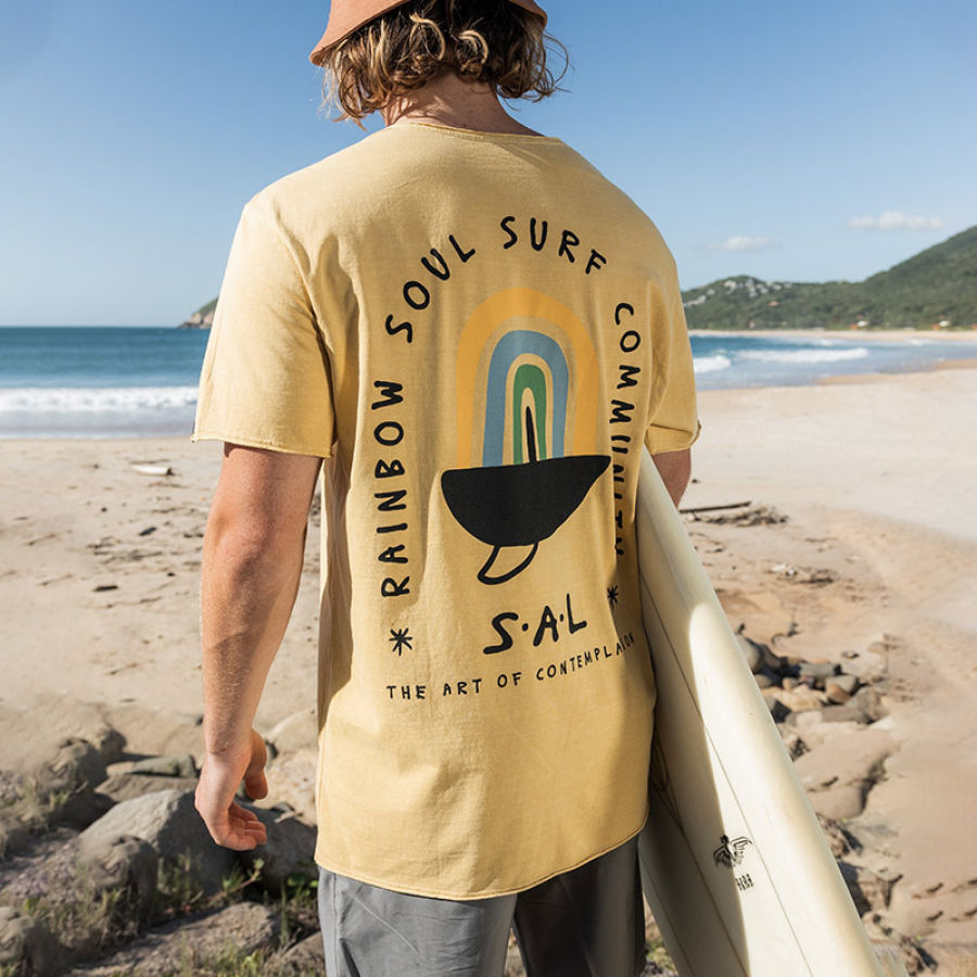

T-shirt Da Uomo T-shirt A Maniche Corte Casual Quotidiana Con Stampa Surf Retrò