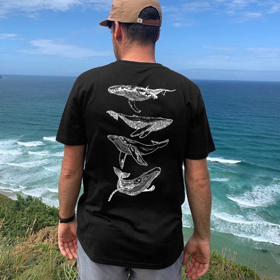 

T-shirt Da Uomo Tee Vintage Whales Ocean Marine Life Manica Corta Outdoor Casual Summer Daily Top Nero