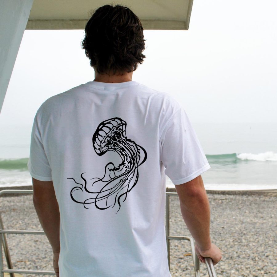 

T-shirt Da Uomo Tee Vintage Jellyfish Ocean Marine Life Manica Corta Outdoor Casual Summer Daily Top Bianco