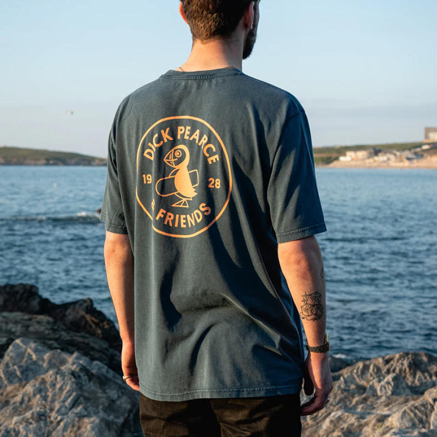 

Camiseta Masculina De Surf Com Estampa Retrô De Manga Curta Para Férias Casual